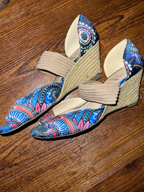 Impo Shoes - Impo Blue Floral Boho Summer Vacation Stretch Wedge Strap Sandals Size 8.5